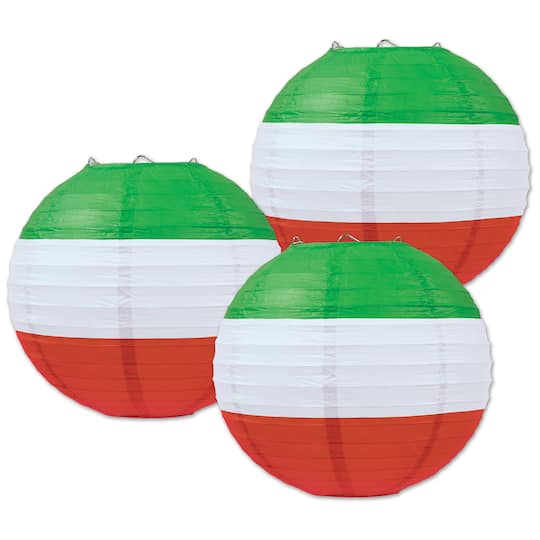 Beistle 9.5" Red, White & Green Paper Lanterns, 3ct. | Michaels®